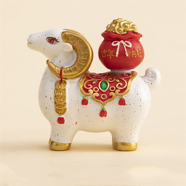 Buddha Stones Resin Zodiac Goat Sheep With Fortune Bag For Luck Cute Animal Decor - Auspicious Sheep - White - image 16