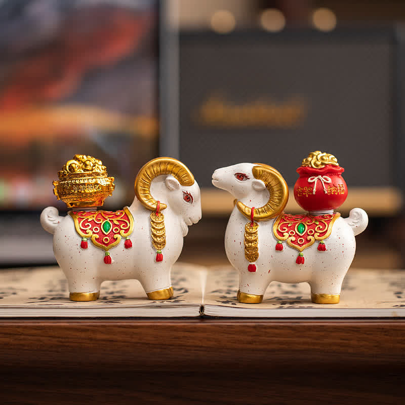 Buddha Stones Resin Zodiac Goat Sheep With Fortune Bag For Luck Cute Animal Decor - image 18
