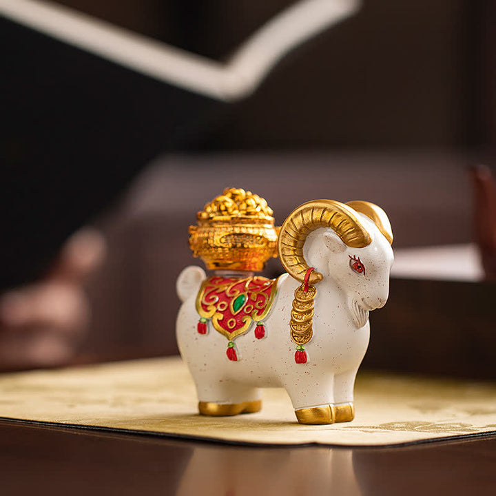 Buddha Stones Resin Zodiac Goat Sheep With Fortune Bag For Luck Cute Animal Decor - image 15