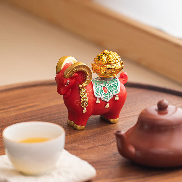 Buddha Stones Resin Zodiac Goat Sheep With Fortune Bag For Luck Cute Animal Decor - image 2