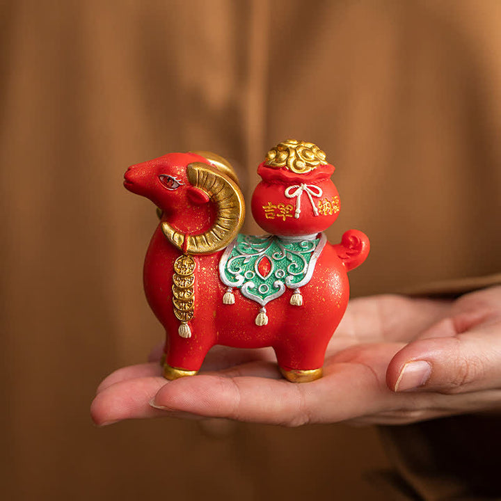 Buddha Stones Resin Zodiac Goat Sheep With Fortune Bag For Luck Cute Animal Decor - image 8