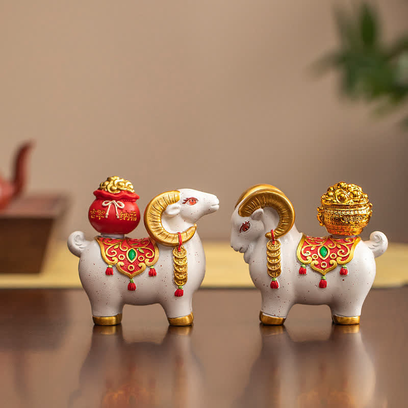 Buddha Stones Resin Zodiac Goat Sheep With Fortune Bag For Luck Cute Animal Decor - image 19