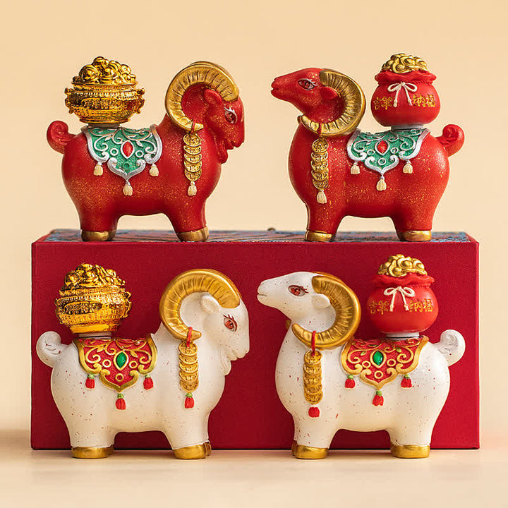 Buddha Stones Resin Zodiac Goat Sheep With Fortune Bag For Luck Cute Animal Decor - image 21
