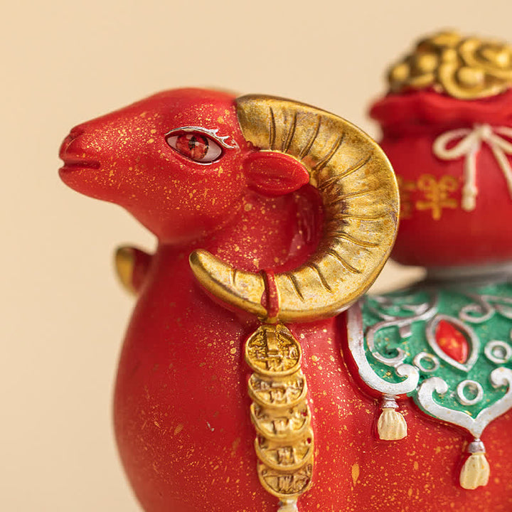 Buddha Stones Resin Zodiac Goat Sheep With Fortune Bag For Luck Cute Animal Decor - image 9