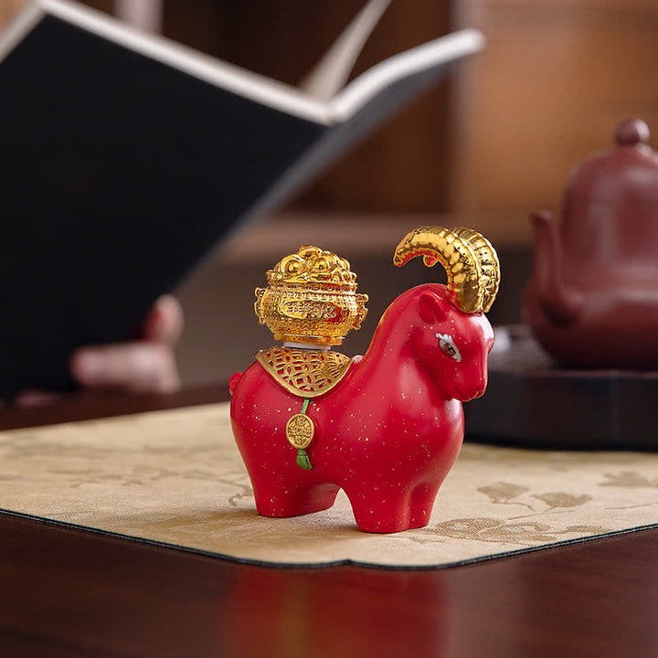 Buddha Stones Resin Zodiac Goat Sheep Prosperity Ingot Gourd Desk Accent Cute Animal Decor - image 2