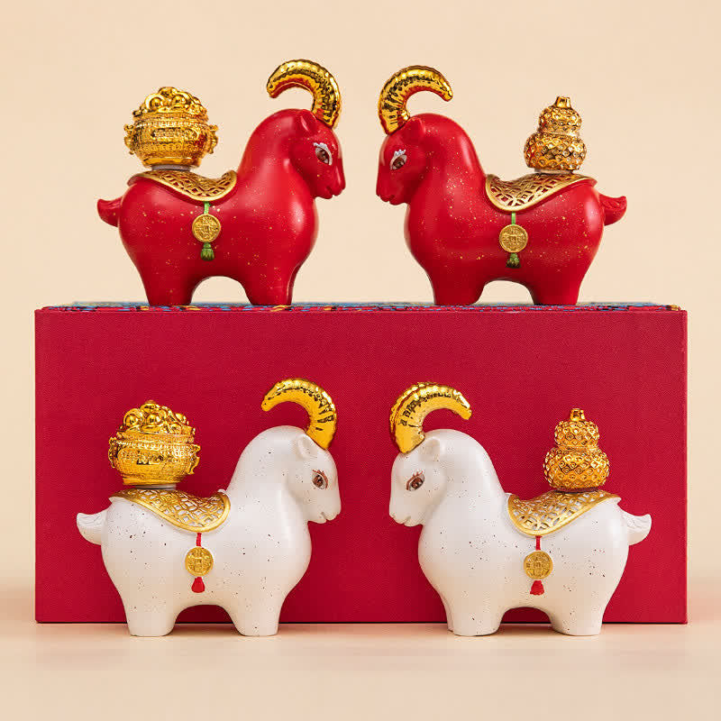 Buddha Stones Resin Zodiac Goat Sheep Prosperity Ingot Gourd Desk Accent Cute Animal Decor - image 19