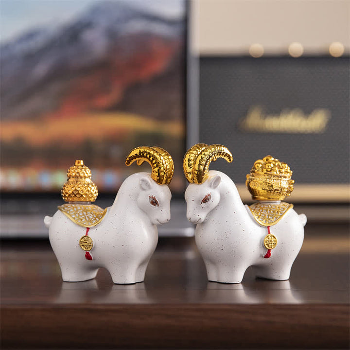 Buddha Stones Resin Zodiac Goat Sheep Prosperity Ingot Gourd Desk Accent Cute Animal Decor - image 17