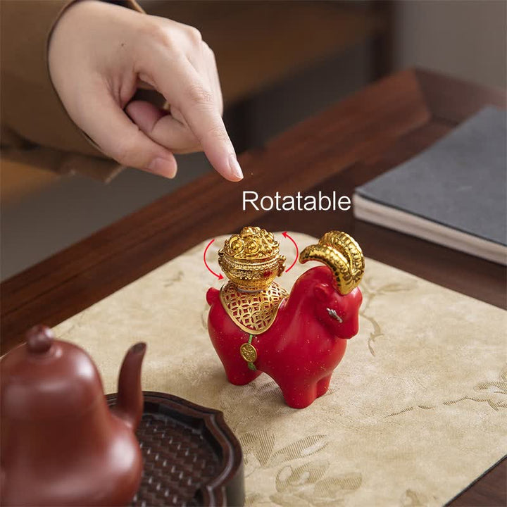 Buddha Stones Resin Zodiac Goat Sheep Prosperity Ingot Gourd Desk Accent Cute Animal Decor - image 3