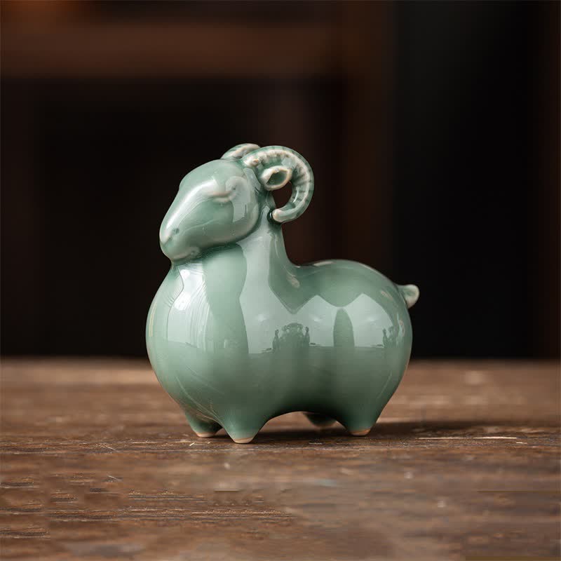 Buddha Stones Ceramic Goat Bring Prosperity Cute Animal Decor - Green- Small Sheep Approx. 8.2cm*4.8cm*8.3cm - image 9