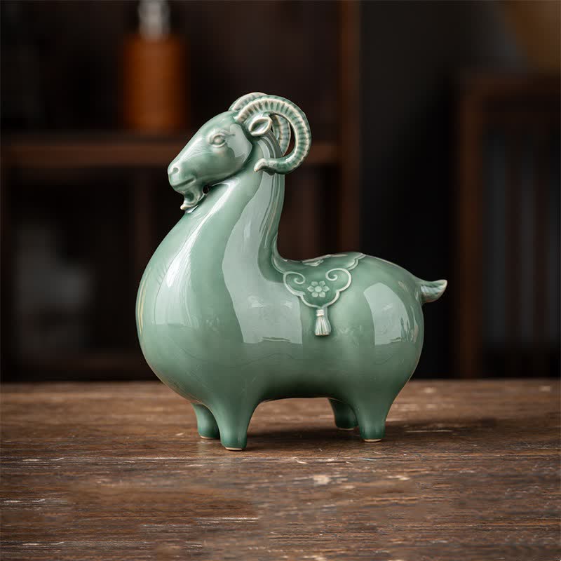 Buddha Stones Ceramic Goat Bring Prosperity Cute Animal Decor - Green- Large Sheep Approx. 18.5cm*9.2cm*20cm - image 13