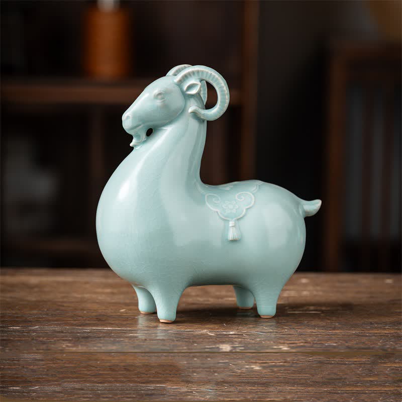 Buddha Stones Ceramic Goat Bring Prosperity Cute Animal Decor - Blue- Large Sheep Approx. 18.5cm*9.2cm*20cm - image 5