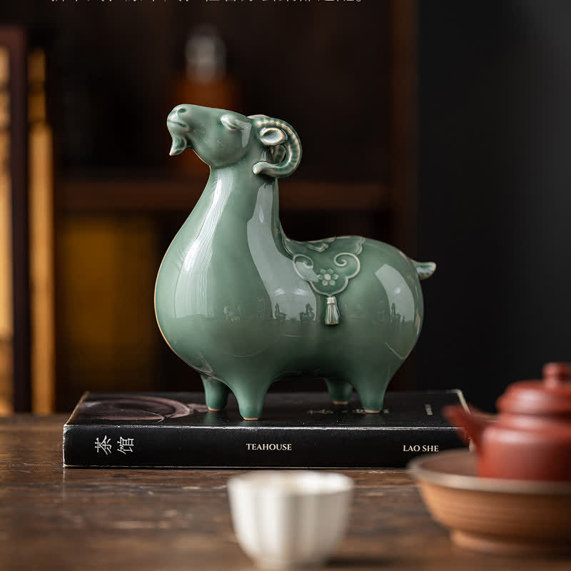 Buddha Stones Ceramic Goat Bring Prosperity Cute Animal Decor - image 12