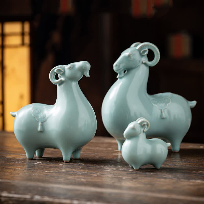 Buddha Stones Ceramic Goat Bring Prosperity Cute Animal Decor - image 6