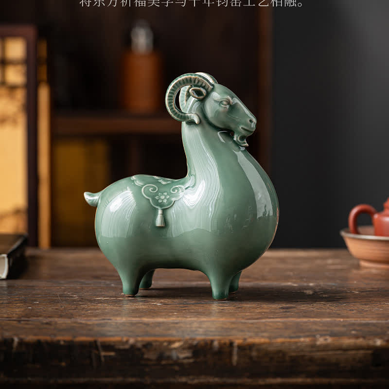 Buddha Stones Ceramic Goat Bring Prosperity Cute Animal Decor - image 14