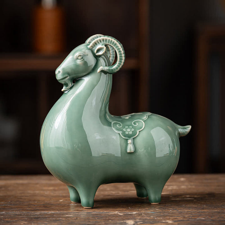 Buddha Stones Ceramic Goat Bring Prosperity Cute Animal Decor - image 16