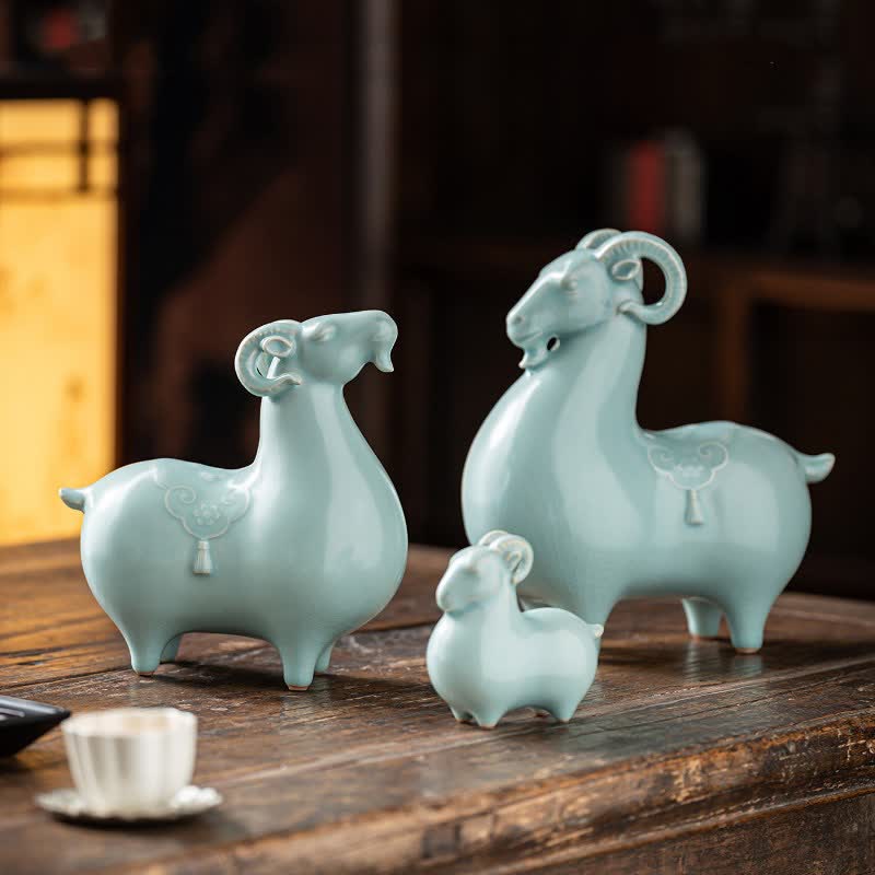 Buddha Stones Ceramic Goat Bring Prosperity Cute Animal Decor - image 7