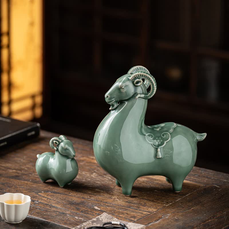 Buddha Stones Ceramic Goat Bring Prosperity Cute Animal Decor - image 20