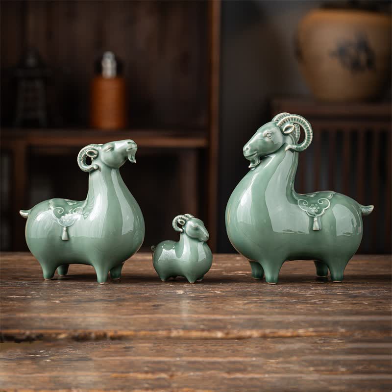 Buddha Stones Ceramic Goat Bring Prosperity Cute Animal Decor - image 25