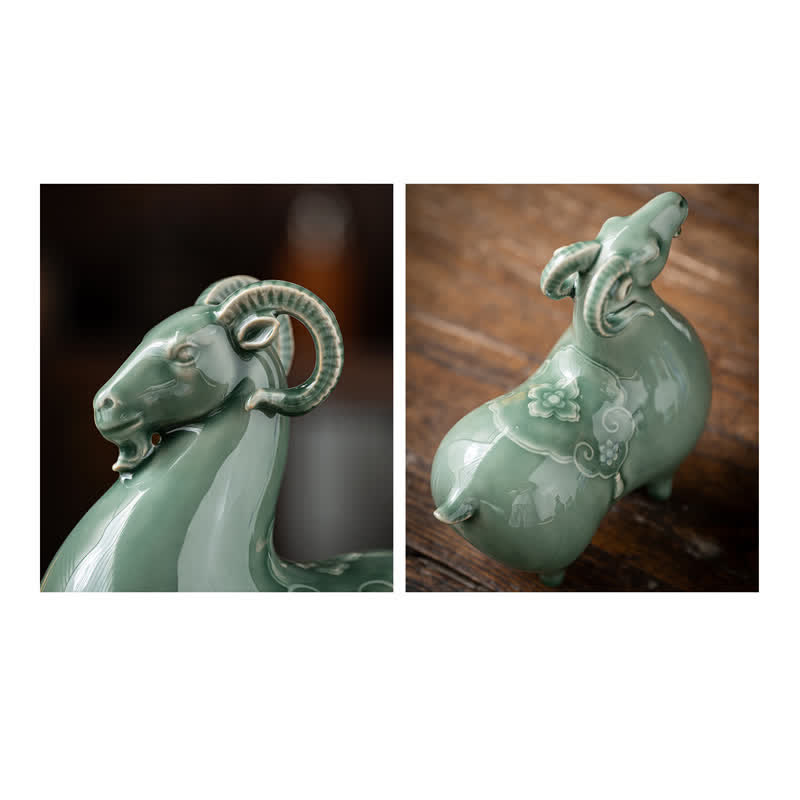 Buddha Stones Ceramic Goat Bring Prosperity Cute Animal Decor - image 19