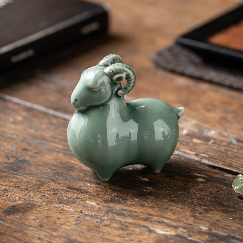Buddha Stones Ceramic Goat Bring Prosperity Cute Animal Decor - image 10