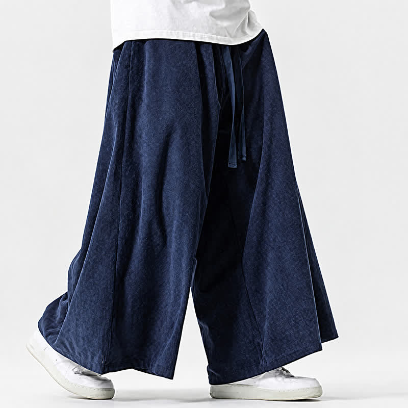 Buddha Stones Fall Winter Simple Classic Drawstring Solid Corduroy Ankle Pants Men's Wide Leg Pants With Pockets - image 1