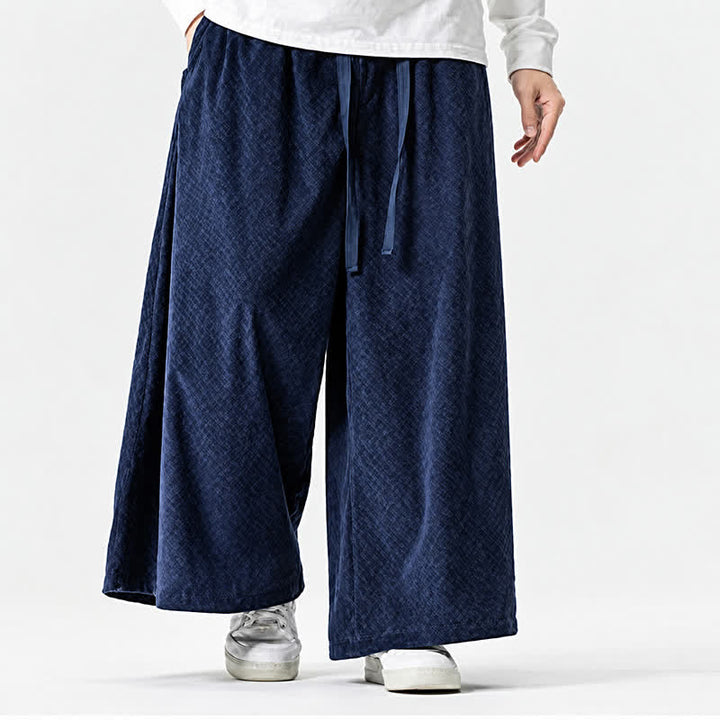Buddha Stones Fall Winter Simple Classic Drawstring Solid Corduroy Ankle Pants Men's Wide Leg Pants With Pockets - image 2
