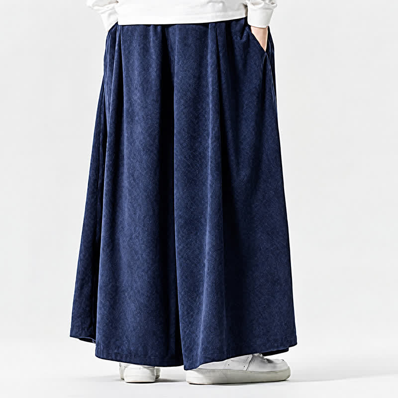 Buddha Stones Fall Winter Simple Classic Drawstring Solid Corduroy Ankle Pants Men's Wide Leg Pants With Pockets - image 4