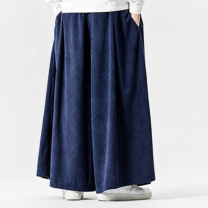 Buddha Stones Fall Winter Simple Classic Drawstring Solid Corduroy Ankle Pants Men's Wide Leg Pants With Pockets - image 4