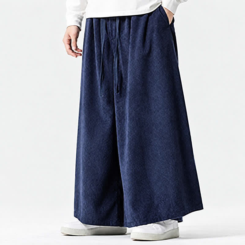 Buddha Stones Fall Winter Simple Classic Drawstring Solid Corduroy Ankle Pants Men's Wide Leg Pants With Pockets - image 5