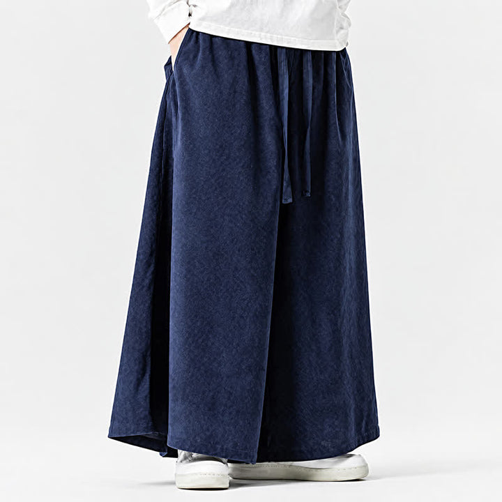 Buddha Stones Fall Winter Simple Classic Drawstring Solid Corduroy Ankle Pants Men's Wide Leg Pants With Pockets - image 3