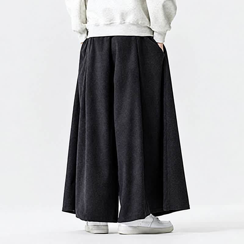 Buddha Stones Fall Winter Simple Classic Drawstring Solid Corduroy Ankle Pants Men's Wide Leg Pants With Pockets - image 10