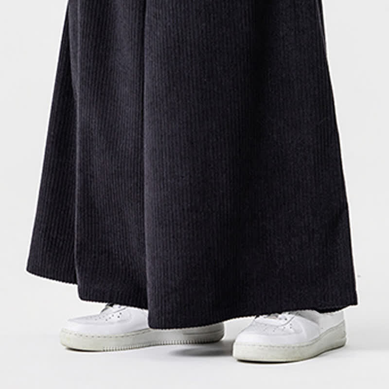 Buddha Stones Fall Winter Simple Classic Drawstring Solid Corduroy Ankle Pants Men's Wide Leg Pants With Pockets - image 18