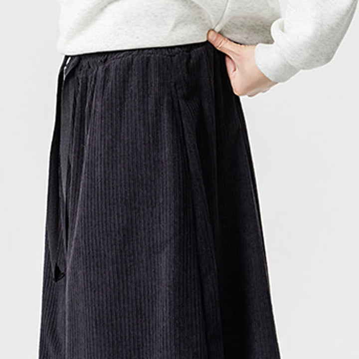 Buddha Stones Fall Winter Simple Classic Drawstring Solid Corduroy Ankle Pants Men's Wide Leg Pants With Pockets - image 15