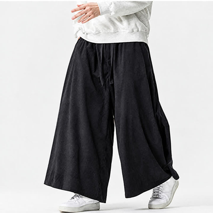 Buddha Stones Fall Winter Simple Classic Drawstring Solid Corduroy Ankle Pants Men's Wide Leg Pants With Pockets - image 9