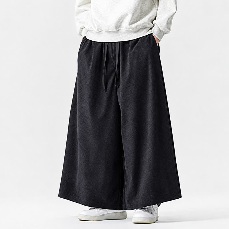 Buddha Stones Fall Winter Simple Classic Drawstring Solid Corduroy Ankle Pants Men's Wide Leg Pants With Pockets - image 13