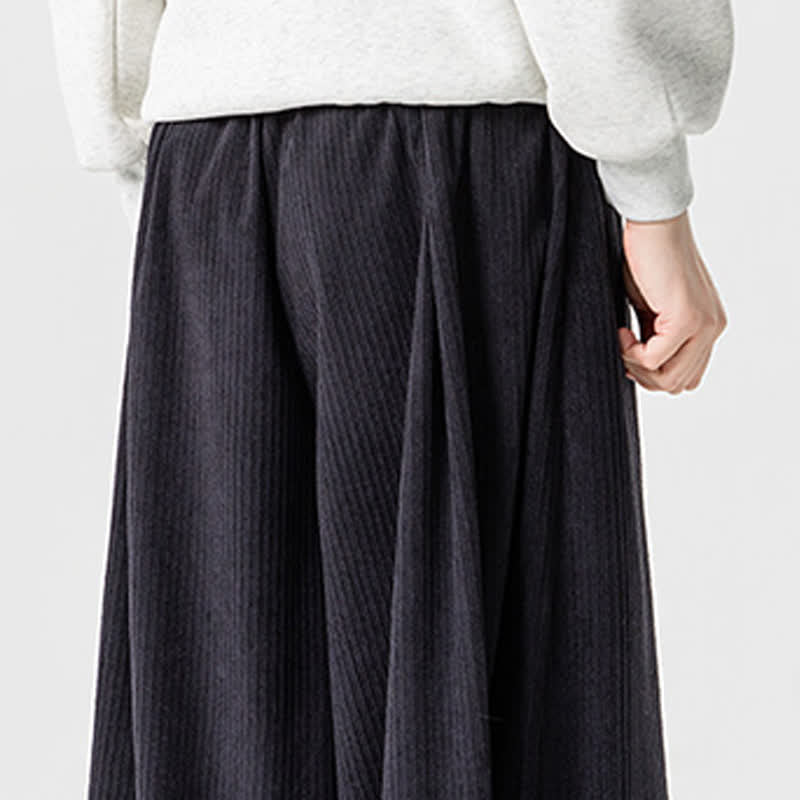 Buddha Stones Fall Winter Simple Classic Drawstring Solid Corduroy Ankle Pants Men's Wide Leg Pants With Pockets - image 16