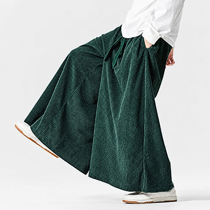 Buddha Stones Fall Winter Simple Classic Drawstring Solid Corduroy Ankle Pants Men's Wide Leg Pants With Pockets - image 23