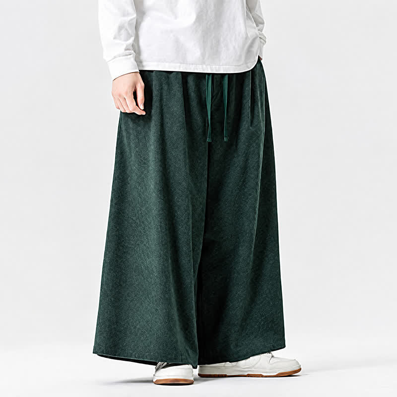 Buddha Stones Fall Winter Simple Classic Drawstring Solid Corduroy Ankle Pants Men's Wide Leg Pants With Pockets - image 20