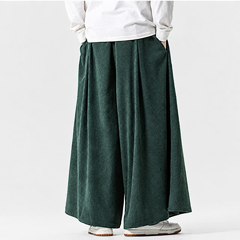 Buddha Stones Fall Winter Simple Classic Drawstring Solid Corduroy Ankle Pants Men's Wide Leg Pants With Pockets - image 21