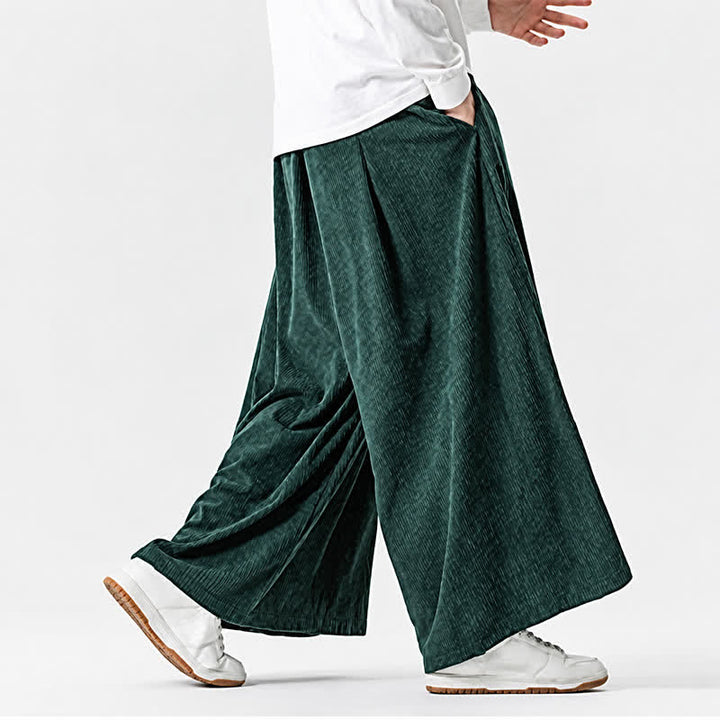 Buddha Stones Fall Winter Simple Classic Drawstring Solid Corduroy Ankle Pants Men's Wide Leg Pants With Pockets - image 22