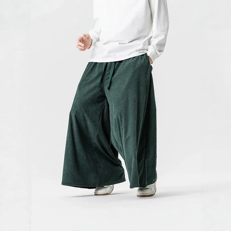 Buddha Stones Fall Winter Simple Classic Drawstring Solid Corduroy Ankle Pants Men's Wide Leg Pants With Pockets - image 24