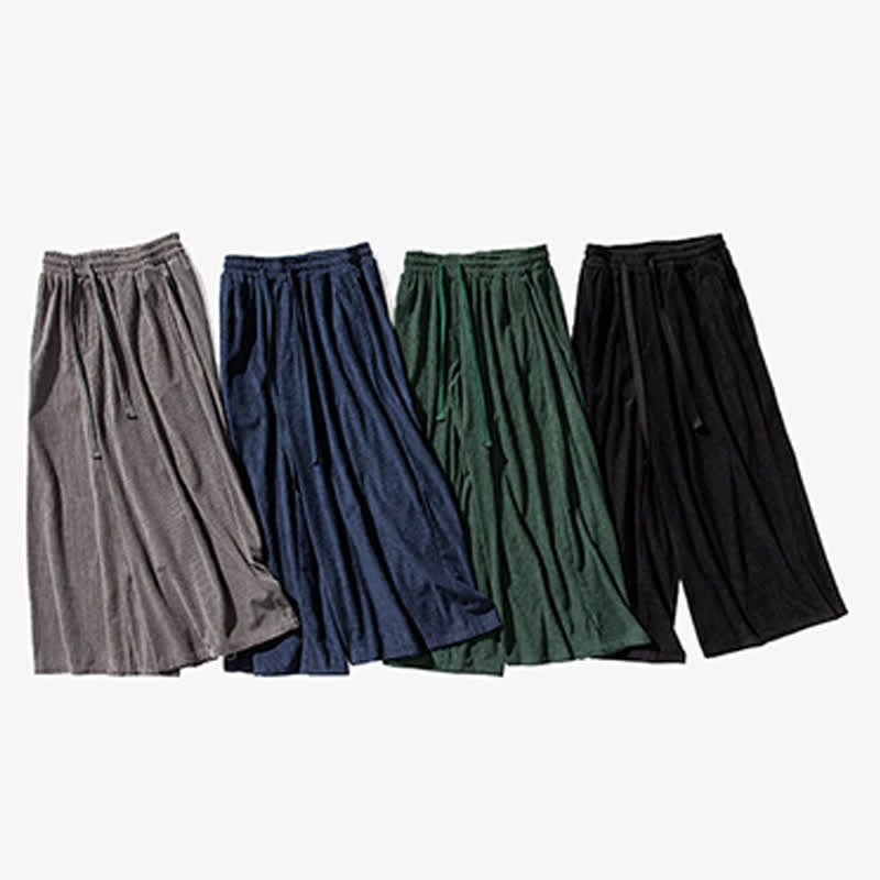 Buddha Stones Fall Winter Simple Classic Drawstring Solid Corduroy Ankle Pants Men's Wide Leg Pants With Pockets - image 30