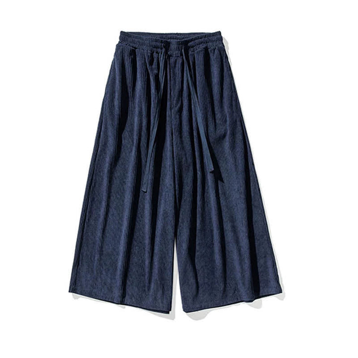 Buddha Stones Fall Winter Simple Classic Drawstring Solid Corduroy Ankle Pants Men's Wide Leg Pants With Pockets - image 7
