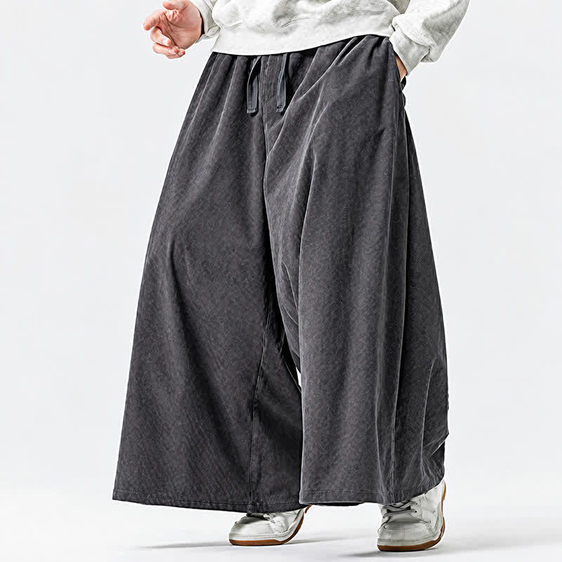 Buddha Stones Fall Winter Simple Classic Drawstring Solid Corduroy Ankle Pants Men's Wide Leg Pants With Pockets - image 27