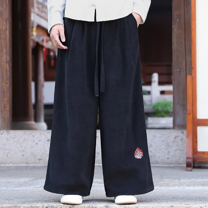Buddha Stones Fall Winter Casual Vintage Drawstring Embroidery Solid Long Pants Men's Straight Leg Pants With Pockets - image 12