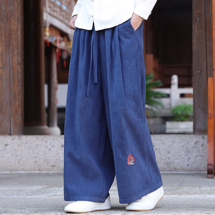 Buddha Stones Fall Winter Casual Vintage Drawstring Embroidery Solid Long Pants Men's Straight Leg Pants With Pockets - image 7