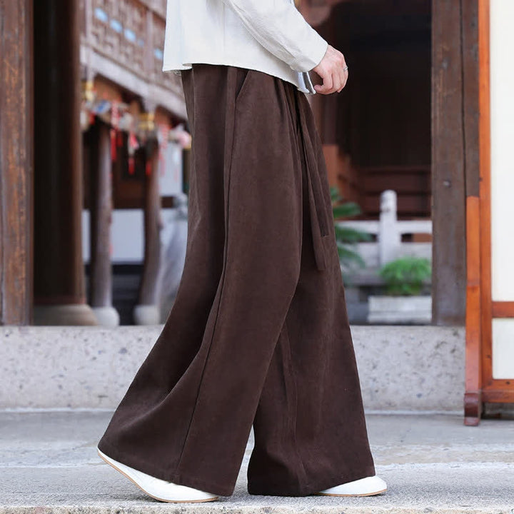 Buddha Stones Fall Winter Casual Vintage Drawstring Embroidery Solid Long Pants Men's Straight Leg Pants With Pockets - image 2