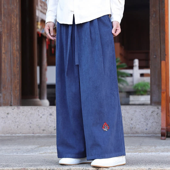 Buddha Stones Fall Winter Casual Vintage Drawstring Embroidery Solid Long Pants Men's Straight Leg Pants With Pockets - image 9