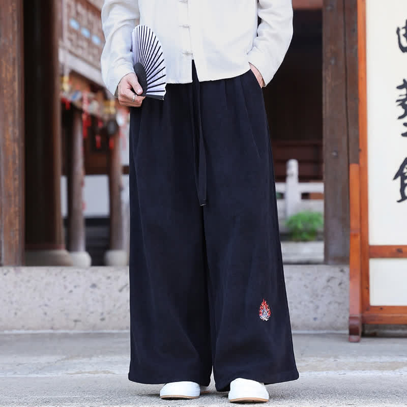 Buddha Stones Fall Winter Casual Vintage Drawstring Embroidery Solid Long Pants Men's Straight Leg Pants With Pockets - image 15