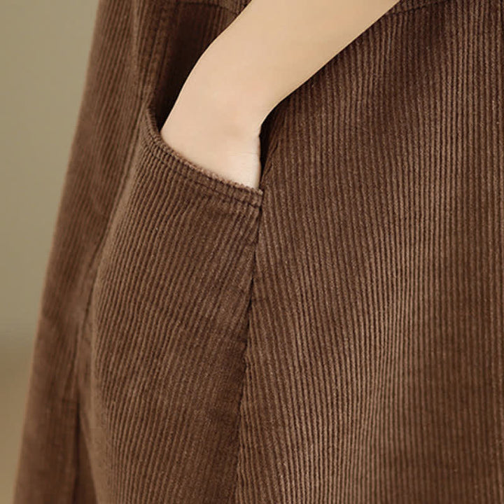 Buddha Stones Fall Winter Retro Simple Solid Corduroy Scoop Neck Women's Winter Sleeveless Dress With Pockets - image 8